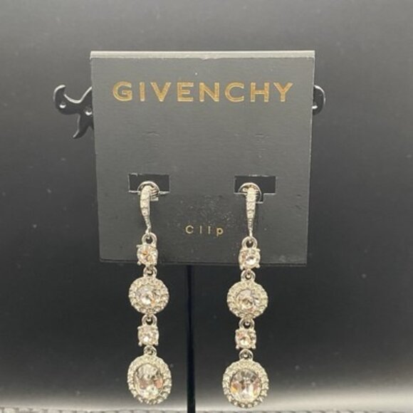 Givenchy Jewelry - NWT Givenchy Clip Earrings Crystal Halo Set 2.5" Drop Silver Tone Bridal Pageant